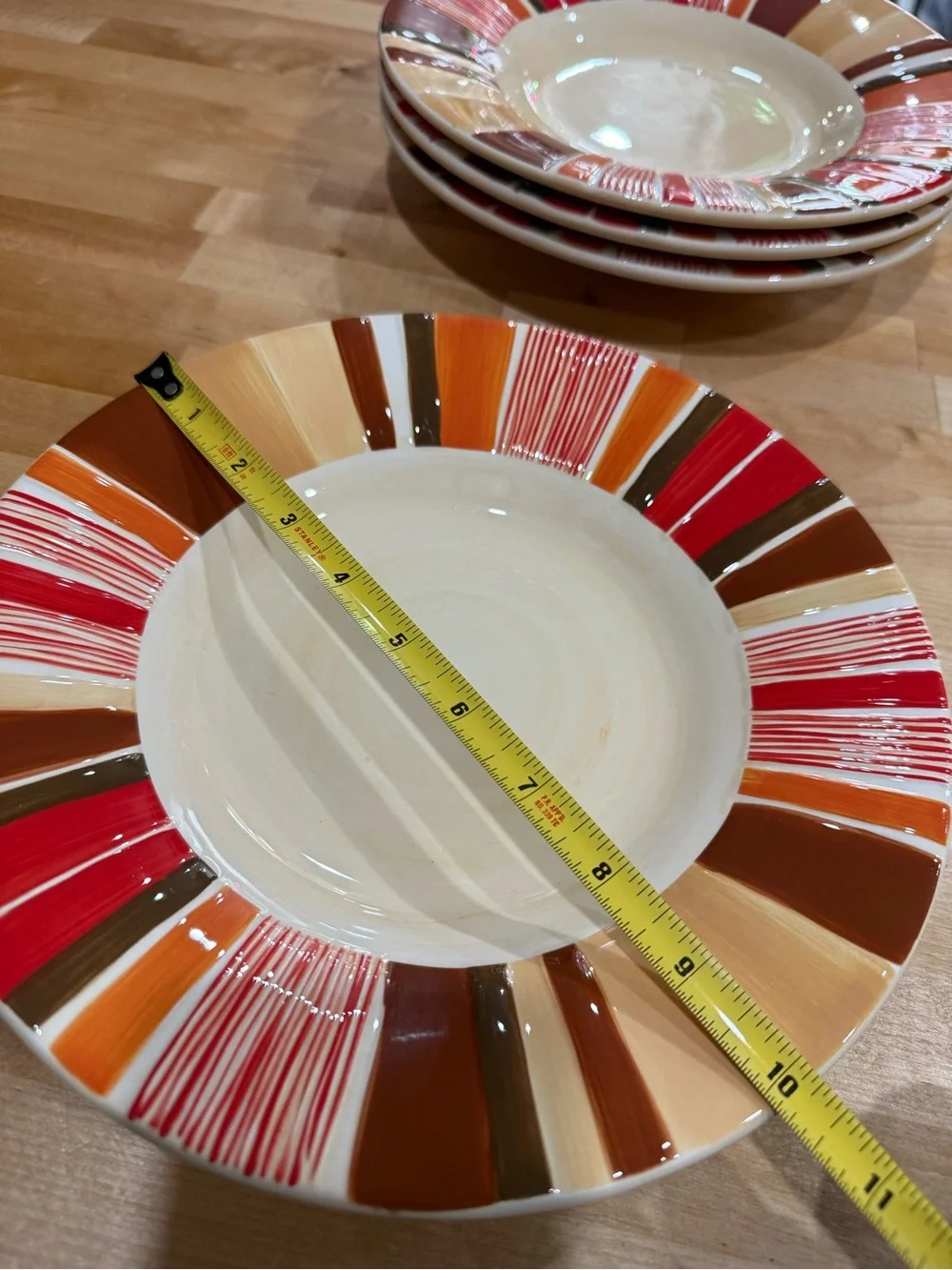 Set Of 4 Pottery Barn STRIPED SAUSALITO Brown Orange 10.25” Salad Plates